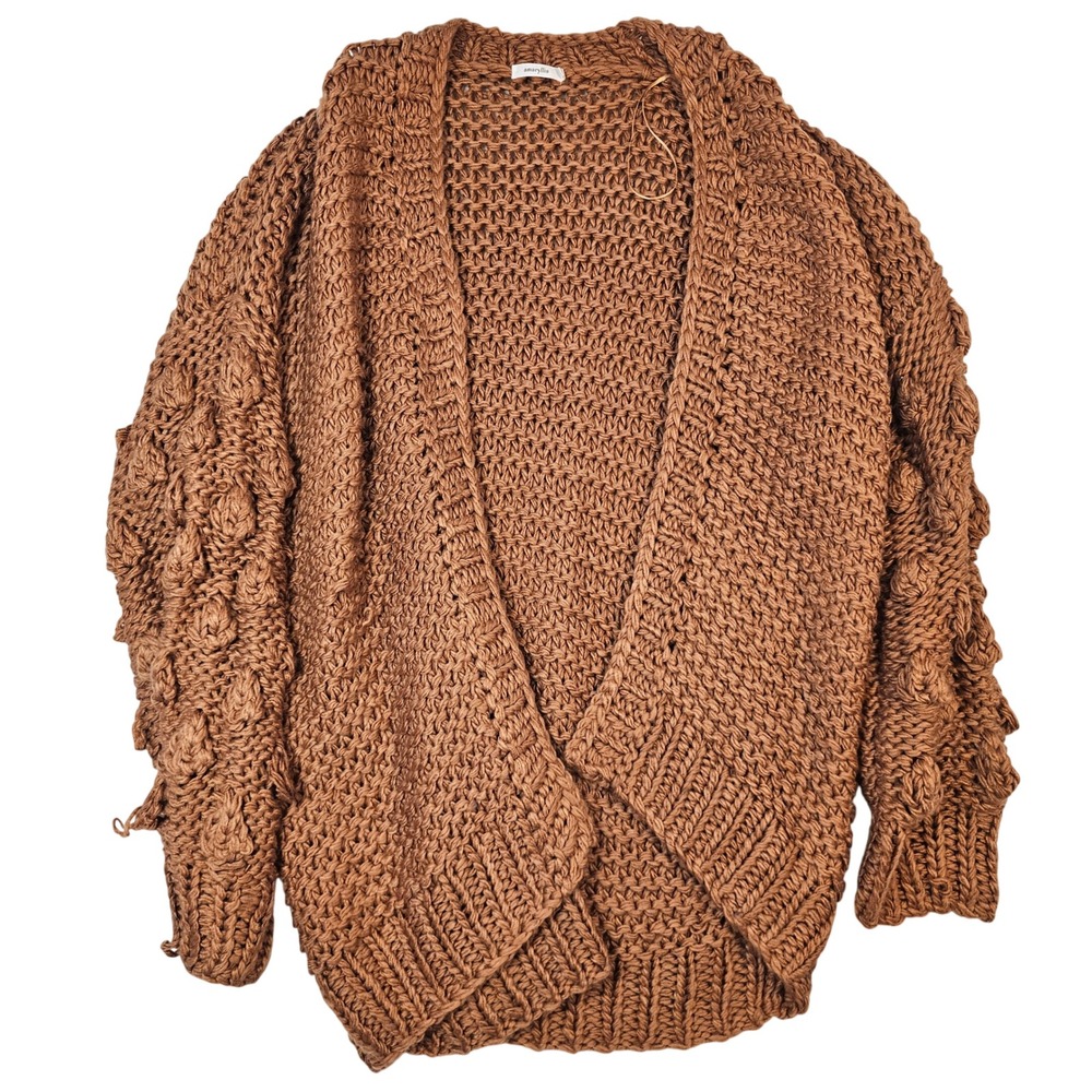 Amaryllis Brown Chunky Popcorn Knit Open Front Cardigan Sweater Plus Size‎ 2X/3X